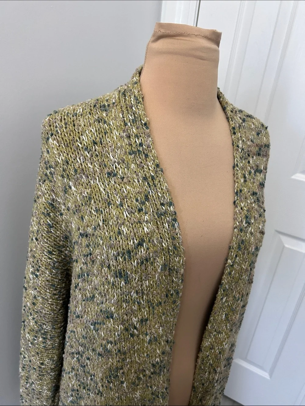 J. Jill Mixed Knit Open Cardigan Sweater Green